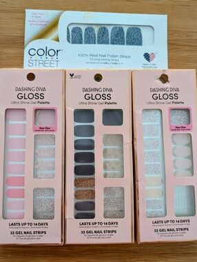 Dashing Diva Gloss Gel Nail Strips - Pink, Gray & Glitter Mix